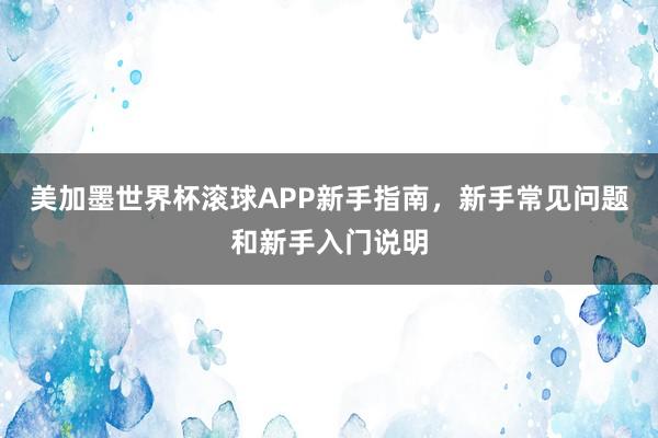 美加墨世界杯滚球APP新手指南，新手常见问题和新手入门说明